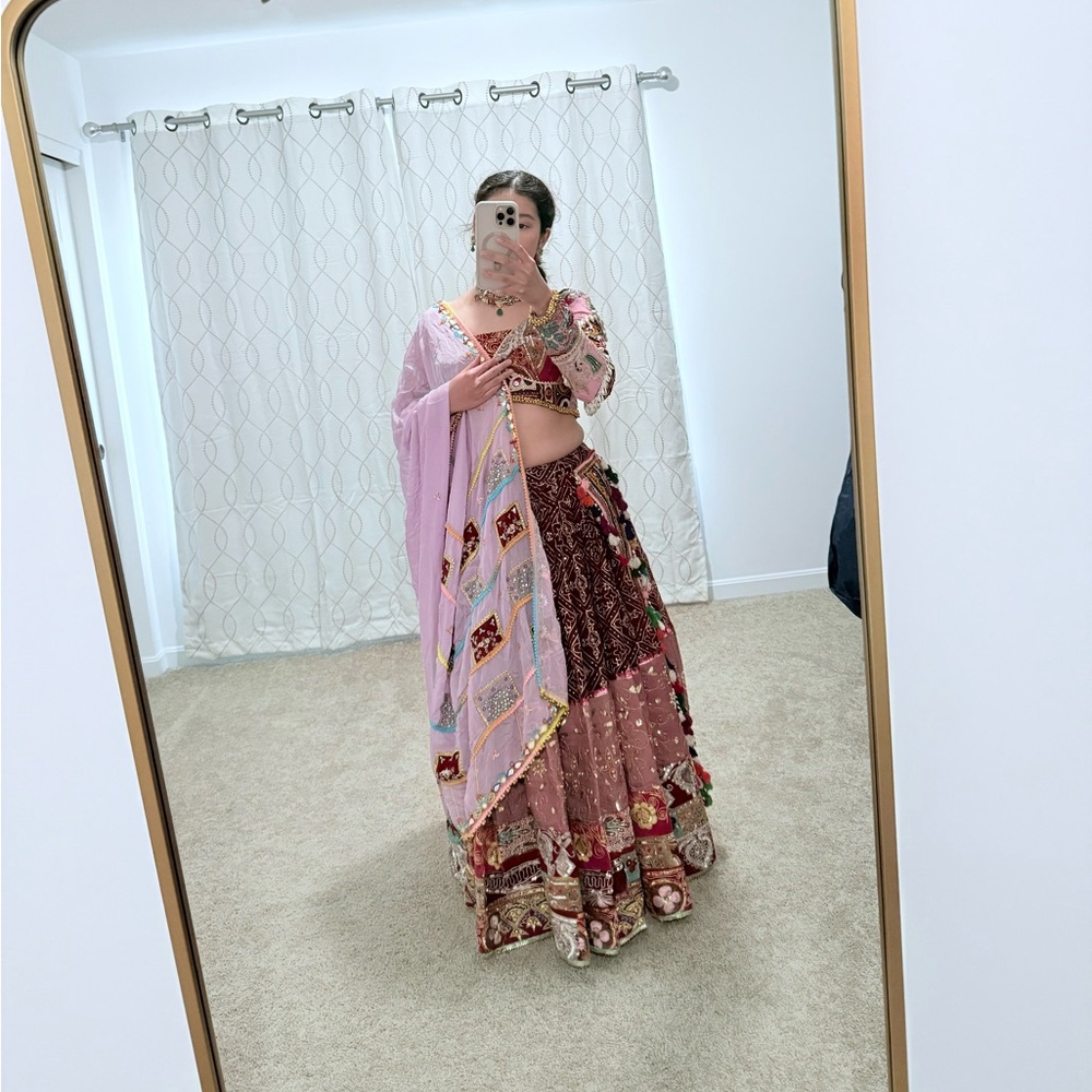 Annu Patel Navratri Pink and Red Lehenga with Intricate Embroidery for Garba - Picture 3 of 6